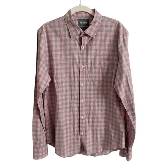 Bonobos Slim Fit Summer Weight Shirt Button Down Pink Grey Plaid Men's Medium - Picture 1 of 6